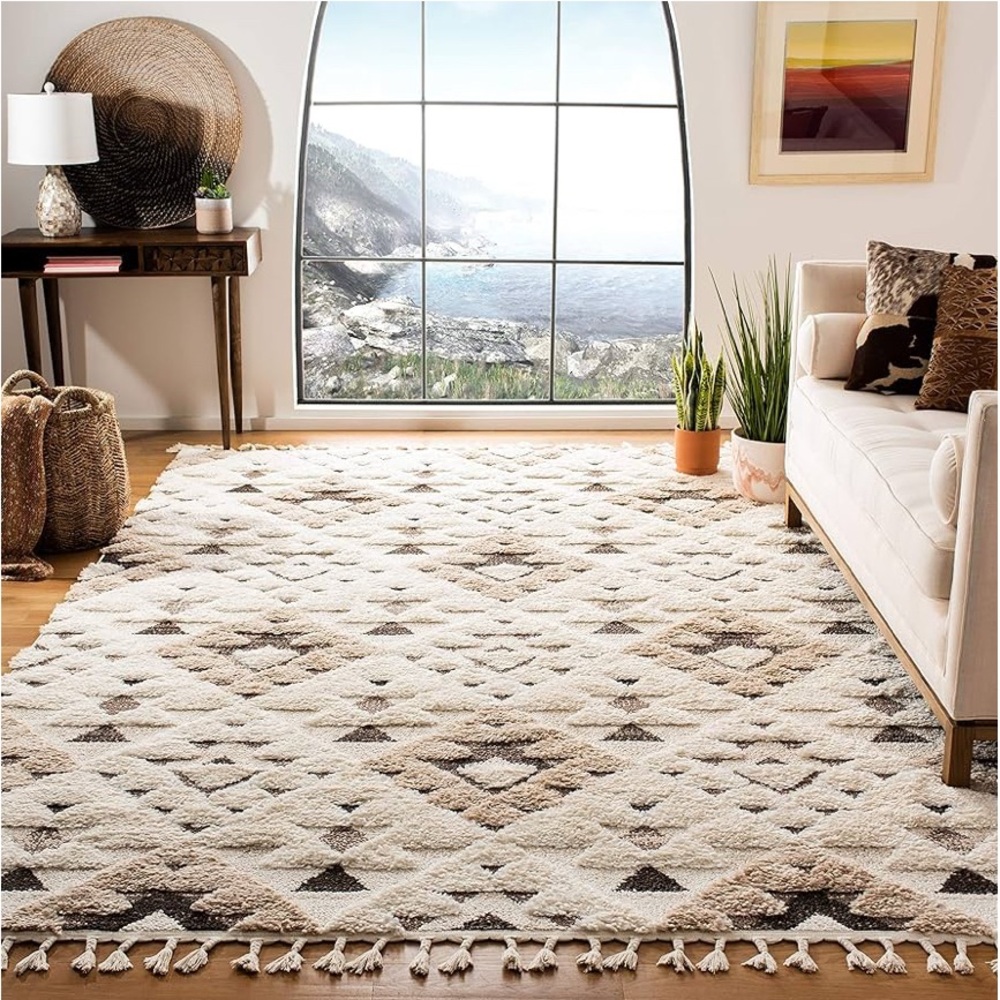 Geometric Cream and Brown Area Rug